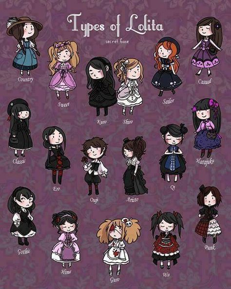 Love them all👗 Gothic Lolita, Drawing Tutorials, Type Design, Japanese Fashion Trends, 일본 패션, Gothic Lolita Fashion, Gambar Figur, Pastel Goth, Lolita Fashion