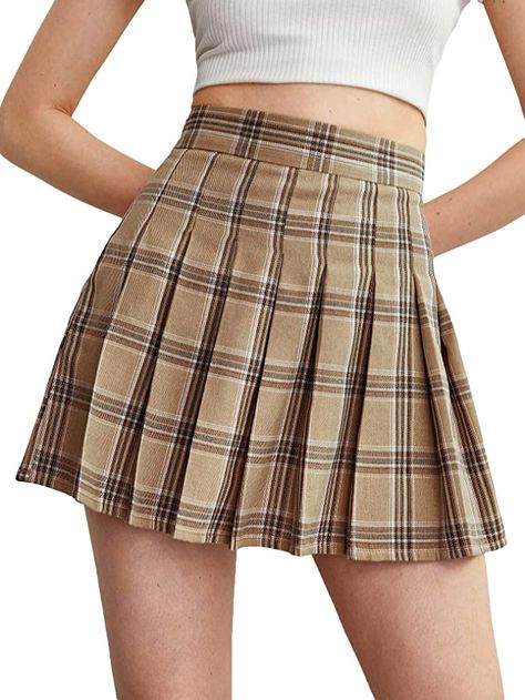 Tartan Pleated Skirt, Cute Christmas Outfits, Khaki Skirt, Plaid Pleated Skirt, Effortless Outfit, Miniskirt Outfits, High Waist Fashion, Plus Size Skirts, Mein Style