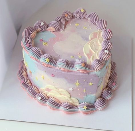 Heart Cake Design, Vintage Pasta, Cloud Cake, Pastel Cupcakes, Rainbow Birthday Cake, Pastel Cakes, Mini Cakes Birthday, Produk Apple, Star Cakes