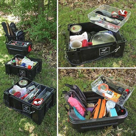 Organisation, Storage For Camping Gear, Organizing Camping Gear, Camping Box Ideas, Camping Utensil Storage, Camping Supplies Storage, Camping Storage Ideas, Camping Food Storage, Camping Chuck Box