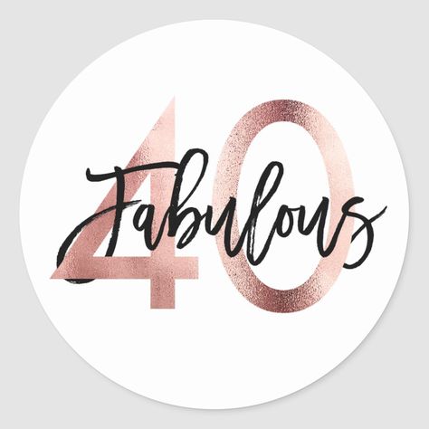 Celebrate your fabulous chic 40th Birthday party with these modern, elegant stickers with brush hand lettering and faux rose gold / black design. Background color can be changed under "customize further". Part of the "Fabulous 40th" collection. Fabulous And 40, 40 And Fabulous Party, 40th Birthday Images, Happy Birthday 40, 40th Birthday Cake For Women, Birthday Cake For Women Simple, 40 Birthday Signs, Hello 40, Rose Gold Birthday