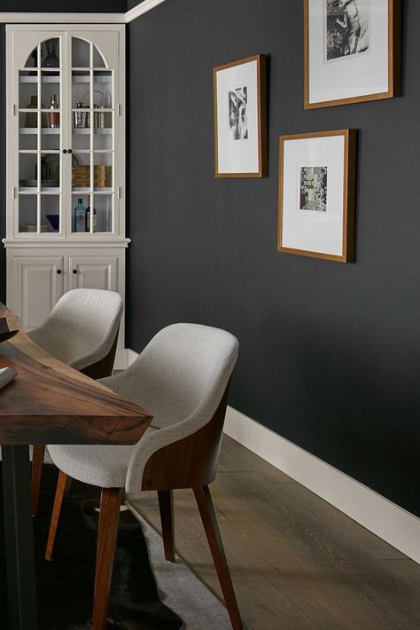 Give your space a touch of elevated comfort with this modern, sleek gray. Broadway PPU18-20, is a safe and resilient color perfect for your home. Click below to see more. #BEHRTrends2021 Broadway By Behr, Behr Broadway Paint, Broadway Behr Paint, Behr Broadway, Dark Gray Walls, Vault Room, Dark Gray Paint Colors, Moody Paint, Church Merch
