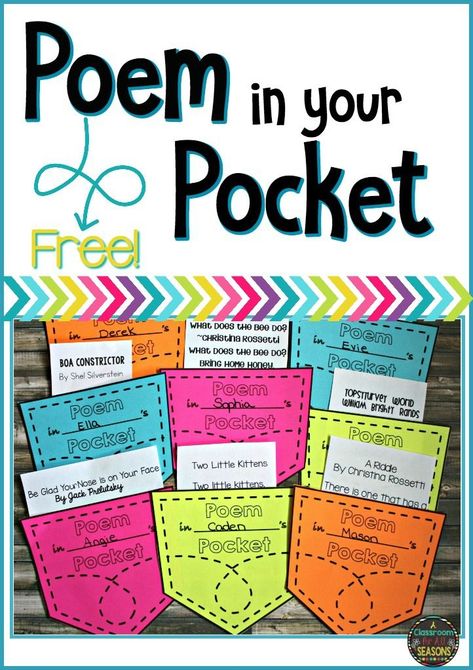 Free Poetry activity! April 27th is Poem in Your Pocket Day. This poetry lesson makes a great bulletin board display for the classroom! Preschool Poetry, Fall Poetry, Poem In Your Pocket, Poetry Bulletin Board, Poetry Crafts, Poetry Examples, Poetry Activity, Silverstein Poems, Shel Silverstein Poems