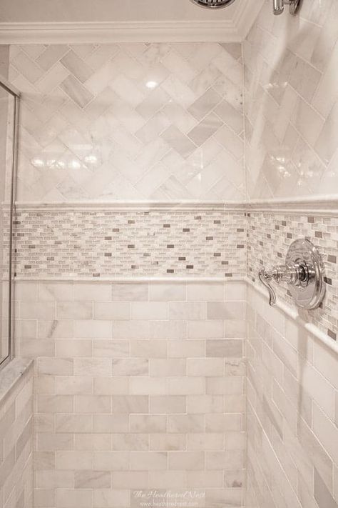 Accent Tile In Shower Ideas, Subway Bathroom Tile, Subway Tile Patterns Bathroom, Bathroom Accent Tile, Accent Tile Wall, King Aurther, Tile Herringbone Pattern, Subway Tile Herringbone, Shower Tile Patterns