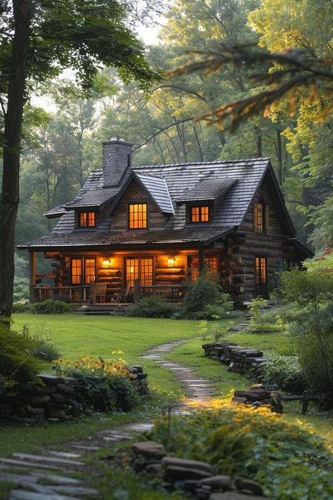 Cabin Landscaping Ideas Woods, Forest Cabin Aesthetic, Heath Aesthetic, Forest Landscaping, Cozy Cottage In The Woods, Morocco Interior, Lakefront Cabin, Cozy Cabin In The Woods, Small Cabin Interiors