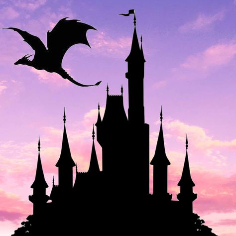 Silhouette art Castle Silhouette Medieval, Disney Castle Silhouette, Castle Silhouette, Disneyland Attractions, Journal 2024, Mountain Silhouette, Sleeping Beauty Castle, Silhouette Painting, Castle Art