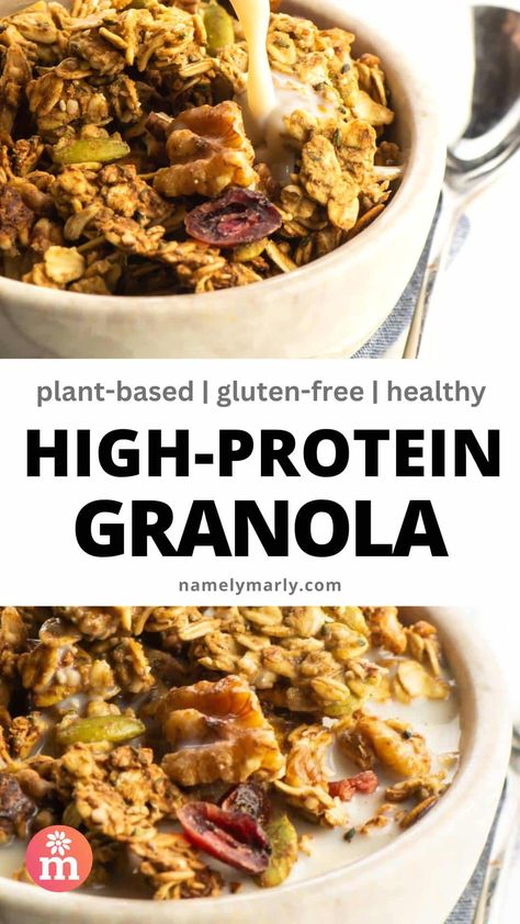 Healthy Homemade High Protein Granola Recipe is combined with delicious chocolate plant-based protein powder to create healthy, high-protein granola suitable for breakfast, snacks, and for toppings on your favorite desserts. Easy Healthy Granola Recipe, Homemade Protein Granola, Easy Granola Recipe Healthy, High Protein Granola Recipe, Protein Granola Recipe, Vegan Beginner, Chocolate Plant, Iron Meals, High Protein Granola