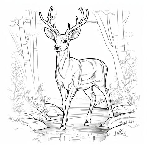 Deer Coloring Pages Free Printable, Deer Drawing Reference, Deer Drawing Sketches, Deer Drawing Easy, Deer Drawings, Draw Deer, Draw A Deer, Mai King Of Fighters, Animal Sketches Easy
