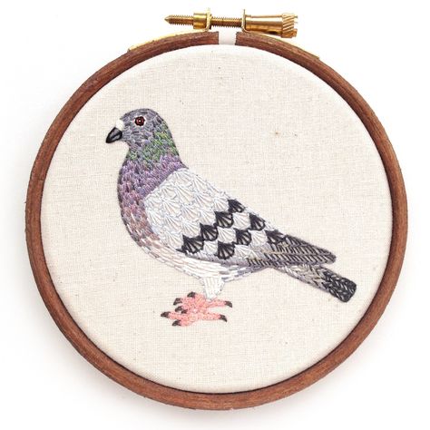 Chloe Redfern: Pigeon, 2018, Hand embroidery with stranded cotton threads Converse Design, String Crafts, Bird Embroidery, Stitch Book, Modern Crafts, Animal Embroidery, Textile Artist, Embroidery Craft, Embroidery Inspiration