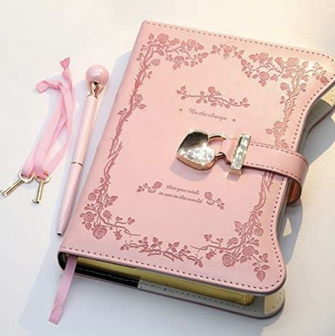 Diary with Lock and Keys for Girls, Secret Notebook with Lined Pages for Writing Drawing, Pink Pearl Pen and Bookmark Included Tumblr, Diary For Girls, Journal With Lock, Girls Gift Ideas, Diary With Lock, Vintage Leather Journals, Cute Diary, Vintage Diary, Refillable Journal