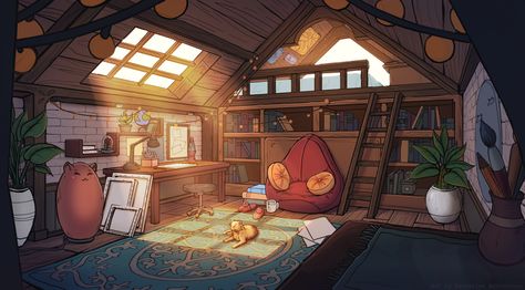 A Cat Story, Katherine Kotovskaya on ArtStation at https://www.artstation.com/artwork/481LWl Loft Bedroom Drawing, Bedroom Drawing Aesthetic, Room Art Drawing, Draw Bedroom, Bedrooms Drawing, Cat Story, Interior Concept Art, Bedroom Drawing, Bg Design