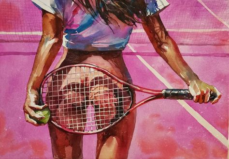 Valéria van der Ko on Instagram: “Tennis 🎾🎾🎾 Photo reference @rosa.scipion / model @carla_guetta . . . . #artist #watercolor . #art #illustration #drawing #draw #artists…” Roland Garros, Tennis Art Painting, Tennis Drawing, Tennis Pictures, Tennis Posters, Tennis Art, Tennis Photos, Artist Watercolor, Dress Painting