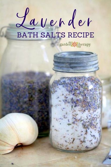 Homemade Bath Salts Recipe, Bath Salts Recipe, Bath Salts Homemade, Bath Salts Diy, Lavender Bath Salts, Vintage Mason Jars, Lavender Bath, No Salt Recipes, Mason Jar Crafts Diy