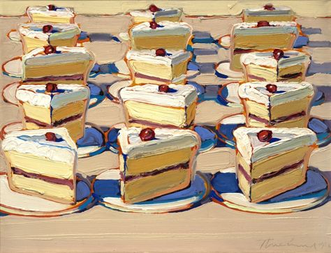 One of Wayne Thiebaud's amazing cake paintings. Wonderful use of color & texture, those slices are calling my name... Cake, Art, Paintings, Wayne Thiebaud