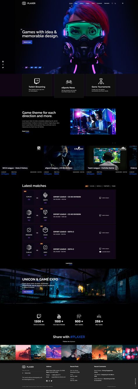 Plaxer – Gaming and eSports WordPress ThemePlaxer is the High-powered WordPress Theme for Gaming, eSports, Streaming and etc. Everyone can find a suitable page for itself. We have prepared the big set of components and styles for your awesome website. #website #inspiration #wordpress Web Design Inspiration Portfolio, Blog Layout Design, Blog Website Design, 404 Pages, Seo Writing, Game Websites, Sports Website, Event Website, Ui Design Website