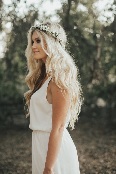 Flower Crowns, Wedding Hairstyles And Makeup, Wedding Hairstyles With Crown, Loose Wedding Hair, Bridal Party Hair, Boho Flower Crown, Bridal Flower Crown, Simple Wedding Hairstyles, Flower Crown Wedding