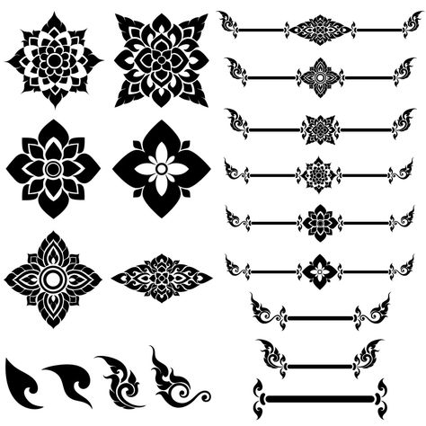 Thai Pattern for Decoration-PraJamYam Flower of Thailand and Border of Thai art and Kranok's Decorative Leaves in Lai Thai Thai Pattern Design, Thai Symbols, 50th Anniversary Logo, Khmer Art, Thailand Tattoo, Thai Design, Sak Yant Tattoo, Thai Pattern, Banner Design Inspiration