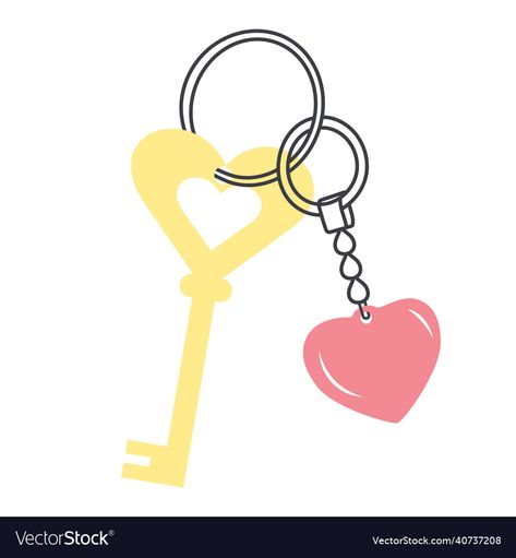 Keychain Illustration, Keychain Drawing, Keychain Designs, Love Vector, Golden Key, Valentines Day Greetings, Banner Poster, Keychain Design, Heart Keychain