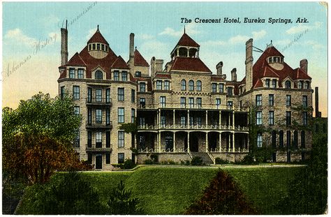 The Crescent Hotel in Eureka Springs is known as the Most Haunted Hotel in America. Arkansas History Commission, G3941 Old Mansions, Crescent Hotel Eureka Springs, Crescent Hotel, Eureka Springs Ar, Eureka Springs Arkansas, Arkansas Travel, Creepy Houses, Haunted Hotel, Eureka Springs