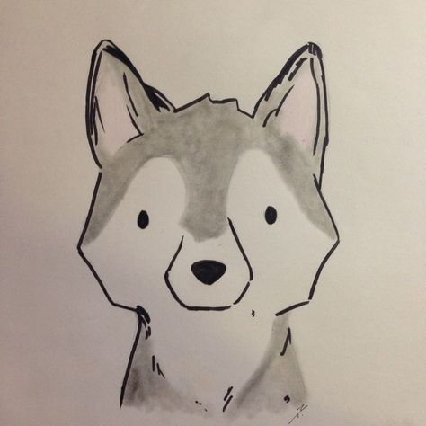 Simple Husky Drawing, Husky Dog Drawing Easy, Husky Dogs Drawing, Siberian Husky Drawing Easy, How To Draw A Husky Easy, Husky Sketch Easy, Husky Cute Drawing, How To Draw Husky, Wolf Doodle Simple