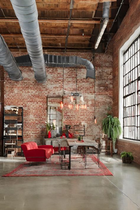 An industrial-style loft with untreated brick walls, metal beams, and a mix of vintage, eclectic furnishings with red accents.

#homeinspo #homedecor #interiordesign #home
#homedesign

Disclaimer: AI generated image. Content is intended for entertainment and inspiration, not to deceive or spread misinformation. Brick Wall Apartment Loft Style, Exposed Brick Salon Spaces, New York Loft Apartment Industrial Exposed Brick, Exposed Brick Decor, Brick Loft Apartment Decor, New York Loft Apartment Industrial, Brick Apartment Aesthetic, Shelves On Brick Wall, Ny Loft Apartment