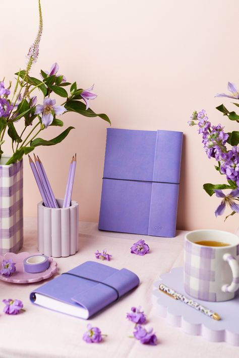 Lilac Color Aesthetic, Purple Office Aesthetic, Purple Books Aesthetic, Purple Flatlay, Collecting Aesthetic, Purple Notebook, Diary Aesthetic, Lilac Aesthetic, Pink Snacks