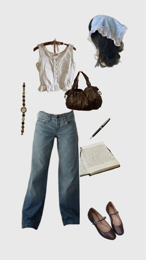 Cottagecore spring/summer outfit Outfit For Summer Aesthetic, Cottage Core Girl Outfits, Italian Cottage Aesthetic Outfits, Cottagecore Outfits With Jeans, Spring Core Outfits, Cottage Core Office Outfits, How To Dress Cottagecore, Cottagecore Concert Outfit, Corrage Core Outfit