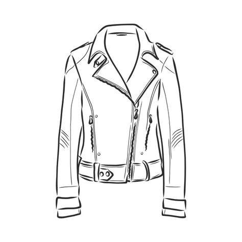leather jacket vector sketch How To Draw A Leather Jacket, Leather Jacket Reference Drawing, How To Draw Leather Jacket, Leather Jacket Drawing Reference, Leather Jacket Sketch, Leather Jacket Illustration, Jacket Drawing Reference, Drawing Leather Jacket, Leather Jacket Drawing