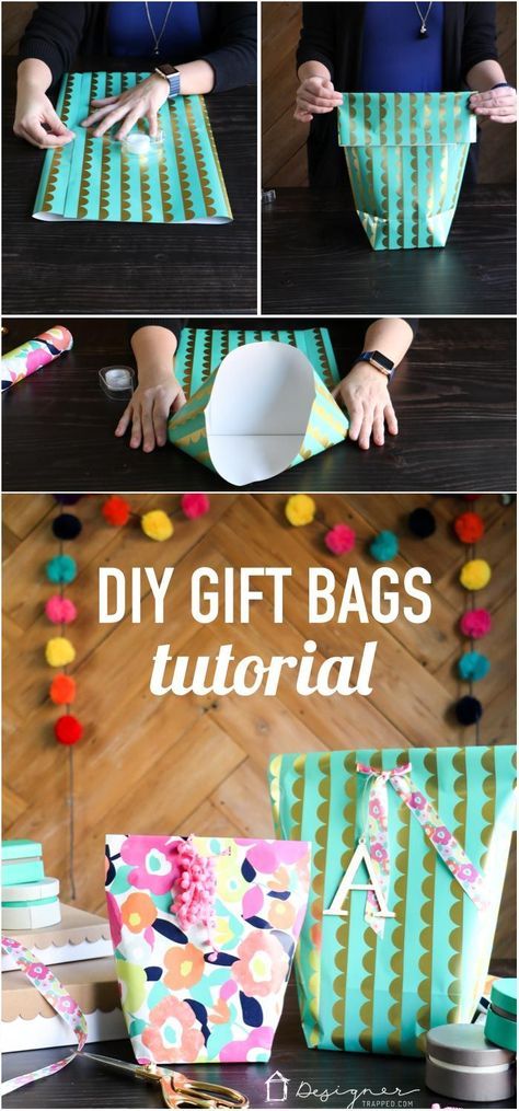 OMG! This is genius. Learn how to make a gift bag from wrapping paper. These are SO cute and are so much less expensive than store-bought gift bags. So excited about this DIY gift bag option! #giftswrappingdiy Gifts, How To Make A Gift Bag, Gift Bags Diy, Bags Tutorial, Gift Bags, Wrapping Paper, Diy Gift, Gift Bag