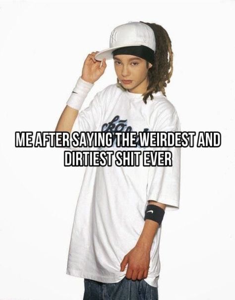 A funny picture of Tom Kaulitz from “Tokio Hotel”. With a text saying “ Me after saying the most weirdest and dirtiest shit ever”. Tom Kaulitz Ecko Unltd, Tom Kaulitz Holding Flowers, Tom Kaulitz In White, Tom Kaulitz White Background, Tom Kaulitz White Shirt, Tom Kaulitz Wristband, Tom Kaulitz Holding Money, Tom Kaulitz No Shirt, Tom Kaulitz Bee Costume