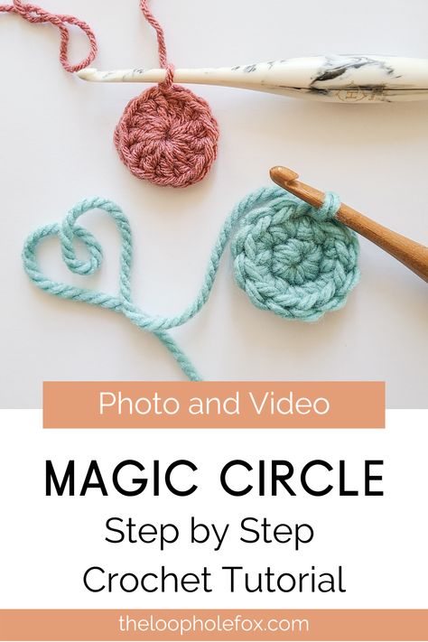 Two starting crochet rounds in the crochet magic circle, one with single crochet and one with double crochet. This pin leads to a blog post which includes both a photo tutorial and a video tutorial for the crochet magic circle (or also known as crochet magic ring). Amigurumi Patterns, Magic Circle Crochet Tutorial, Circle Crochet Tutorial, Crochet A Magic Circle, Crochet Magic Circle, Crochet Cable Stitch Tutorial, Magic Circle Crochet, Crochet Circle Pattern, Circle Crochet