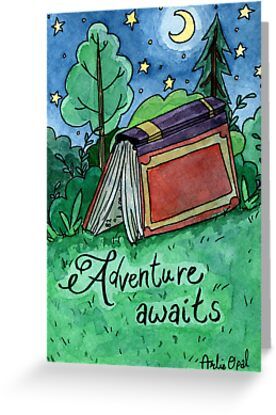 4" x 6" cards for every occasion. Digitally printed on heavyweight stock. Uncoated blank interior provides a superior writing surface. Comes with a kraft envelope. Additional sizes are available. Day 6 of my September Art challenge, "Adventure Awaits". Reading is all the adventure I need sometimes! Camping Theme Kindergarten, Adventure Crafts, September Art, Adventure Decor, Library Book Displays, Adventure Theme, Reading Adventure, Book Page Art, Adventure Art