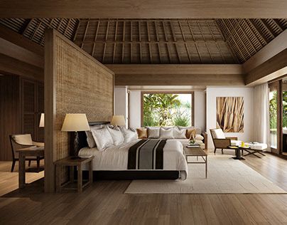 Bedroom Resort Design, Resort Rooms Design, Balinese Resort Interior, Room Resort Design, Maldives Resort Interior, Maldives Villa Interior, Beach Resort Room Design, Bali Airbnb Villas, Beach Resort Interior Design