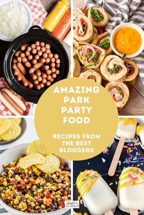 Enjoy these park birthday party food ideas! Easy park party food ideas include chicken salad sandwiches, pinwheel sandwiches, buffalo chicken sandwiches, etc. You can't go wrong with slow cooker hot dogs for a crowd or Insta Pot hot dogs! You will also find savory dip like buffalo chicken dip, walking tacos, black bean salsa. For a birthday party at the park, you will enjoy Funfetti dip and cakesicles that look like ice cream! Party at the park food ideas should be fuss free! (affiliate links) Park Birthday Party Food Ideas, Park Birthday Party Food, Park Party Food Ideas, Park Party Food, Hot Dogs For A Crowd, Birthday Party At The Park, Party Food Ideas Easy, Birthday Party Meals, Park Birthday Party