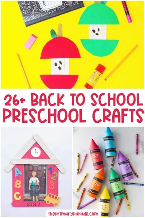 Back to school crafts for preschoolers Welcome Crafts Preschool, Art Back To School Ideas, Easy First Day Of School Crafts, First Days Of Preschool Activities, Back To Daycare Crafts, First Day Of School Crafts Preschool, Beginning Of The Year Preschool Activities, Back To School Themed Crafts, School Theme Crafts Preschool