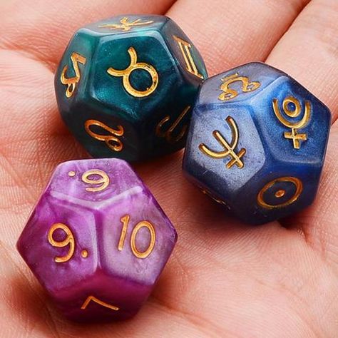 Astrology Dice, 12 Sided Dice, Divination Methods, Party Card Games, Color Symbolism, Different Symbols, Astrological Symbols, Yes Or No Questions, Symbols And Meanings