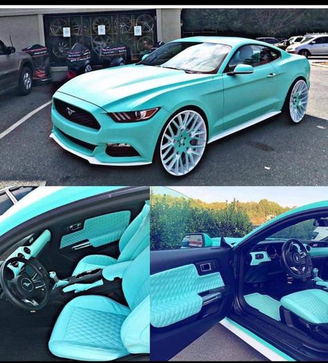 Car Mods Interior, Mustang Accessories, Car Decoration Ideas, Teal Car, Blue Car Accessories, Blue Mustang, Pink Cars, Car Paint Jobs, Ford Mustang Car