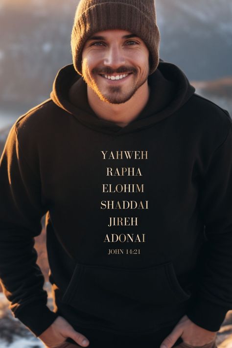 Yahweh Rapha Elohim Shaddai Jireh Adonai, Yahweh Rapha, Powerful Names, Ghost Tee, Biblical Names, Fresno California, Christian Sweatshirt, Names Of God, Halloween Tees