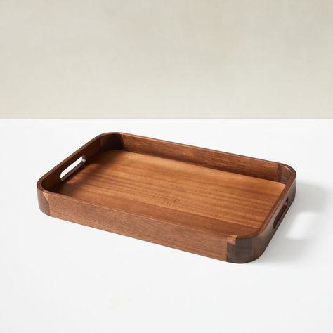 Rounded Edge Wood Trays, Dark Wood, Small | West Elm Comfy Reading, Wood Trays, Butler Tray, Desk Tray, Carving Board, Mirror Tray, Chrome Handles, Room Planning, Breakfast In Bed