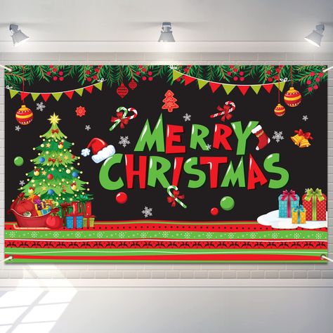 PRICES MAY VARY. Quantity & Size: You will get 1 piece merry Christmas backdrop banner that measures about 180 x 110cm/70 x 43inch with copper rings implanted on each corner. And each set will packaged with 1 piece 6m long string for you to hang the Christmas banner backdrop. Quality Material: Our merry Christmas background banner is made of high quality cloth material, durable, non-smell and non-toxic. Stunning craftsmanship makes the color of this Christmas party decor lasts for long time and Xmas Photo Booth, Christmas Board Decoration, Christmas Party Backdrop, Classroom Christmas Decorations, Christmas Bulletin Board, Storing Christmas Decorations, Green Xmas, Christmas Bulletin, Holiday Favors