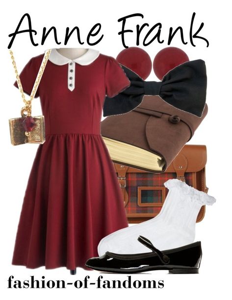 Anne Frank by fofandoms on Polyvore featuring polyvore, fashion, style, Myrtlewood, ASOS, Repetto, The Cambridge Satchel Company, Lord & Taylor, American Apparel and clothing American Apparel, Trendy Outfits, Fandom Fashion, Disney Outfits, Plus Size Dresses, Wax Museum, Theatre Costumes, Anne Frank, Princesas Disney