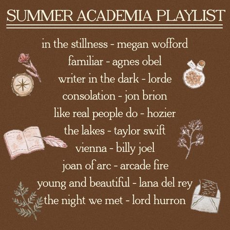 Lana Del Rey, Dark Academia Playlist Names, Folk Music Aesthetic, Playlist Curator, Summer Academia, Academia Playlist, Song Recs, Music Recs, Playlist Names Ideas