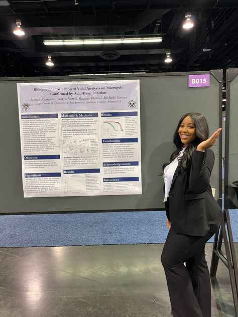 From November 9th - 12th, 2022 I had the pleasure of presenting my research, under the instruction of my P.I Dr. Michelle Gaines, at the Annual Biomedical Research Conference for Minoritized Students (ABRCMS) in Anaheim, CA on the effect of microgels and how they may be of use within biomedical applications. The research was entitled "Biomolecular Attachment Yield Analysis on Microgels Confirmed by Acid-Base Titration". This was my first experience attending an international conference. Researching Aesthetic, Research Assistant Aesthetic, Researcher Aesthetic, Research Aesthetic, Research Conference, Tech Conference, Vision Boarding, Young Professional Outfits, Chemistry Study Guide