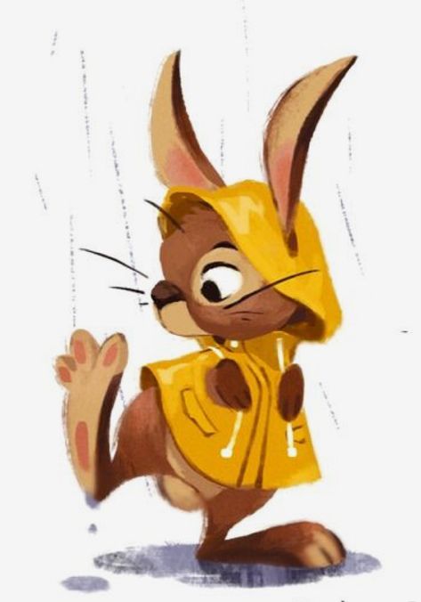 Bunny rabbit in raincoat yellow slicker painted rock idea Cartoon Animal Character Design, Rabbit Character Illustration, Bunny Feet Drawing, Hare Character Design, Yellow Drawing Ideas, Cute Animal Character Design, Bunny Character Design, Rabbit Character Design, Animal Character Illustration