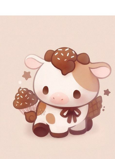 Boba Cow Drawing, Chocolate Cow Drawing, Cute Cow Art Kawaii, Chibi Cow, Strawberry Cows, Mushroom Cow, Cow Drawings, Anime Cow, Animated Cow