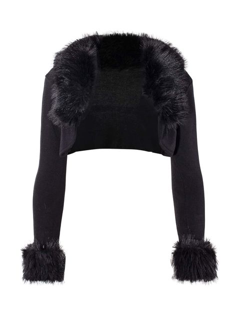 Fuzzy Trim Open Front Crop TopI discovered amazing products on SHEIN.com, come check them out! Open Front Crop Top, Long Sleeve Knitted Top, Cropped Fur Jacket, Crop Top Y2k, Cardigan Y2k, Black Fur Coat, Harry Styles Baby, Front Crop Top, Knitted Top