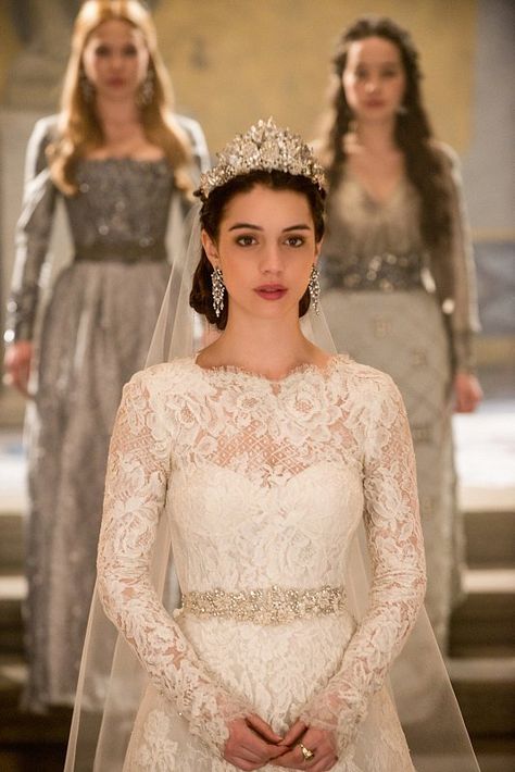 Reign Princess Wedding Dresses, Worst Wedding Dress, Marie Stuart, Tv Weddings, Lace Wedding Dress With Sleeves, Mary Stuart, Wedding Crown, Princess Wedding, Lace Wedding Dress