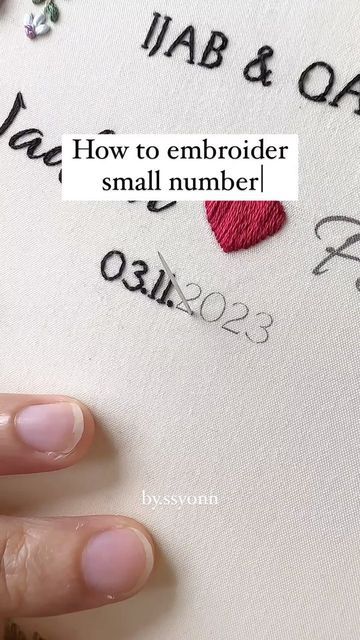 Embroidery & Watercolor Art | Syaa on Instagram: "Do you know that, Embroidering a small number or letter is not that hard if you follow these tips 1. Use fewer strands of embroidery floss. My favourite is 1 and 2 strands. 2. Use smaller needle. This is to ensure the hole when you poke your needle is not too big and not leaving a gap between the stitches and this will make your stitches neater. 3. Shorten the length of your stitches when working curves, this can prevent your number or letter l Embroidery Small Letters, Embroider Initials Diy, Small Letter Embroidery, Embroidered Numbers Pattern, Embroidery Numbers Pattern, Embroider Numbers, How To Do Embroidery, Embroided Letters, Embroidery Watercolor