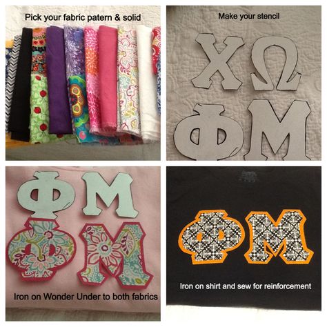 Make your own sorority letter shirts  sorority crafts Sorority Letter Shirts, Phi Mu Crafts, Sisterhood Ideas, Sorority Shirts Letters, Sorority Diy, Phi Sigma Pi, Kappa Delta Chi, Greek Crafts, Phi Sigma Rho