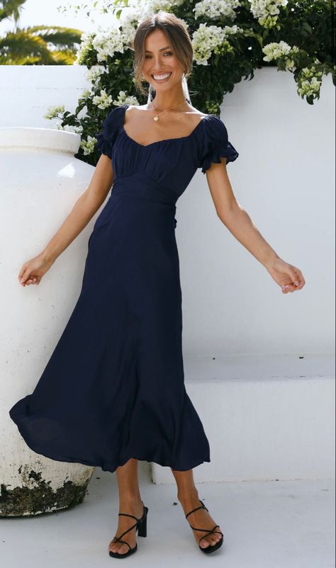 Navy Wedding Guest Dresses, Navy Blue Dress Outfit, Navy Blue Summer Dress, Blue Wedding Guest Dresses, Jane Austen Inspired, Navy Blue Gown, Navy Summer Dress, Navy Maxi Dress, Midi Dress Outfit